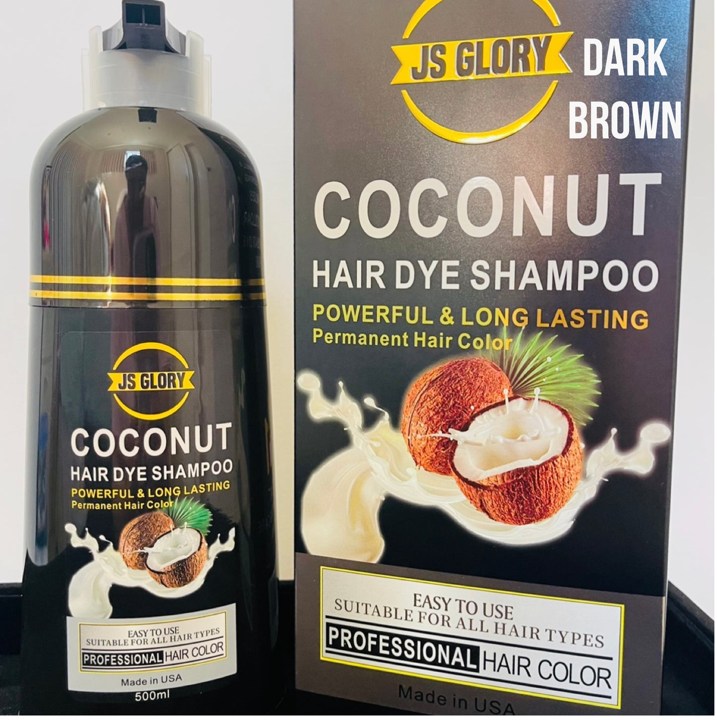 JS Glory Coconut Hair Dye Shampoo Natural Black/Darkbrown (500ml)