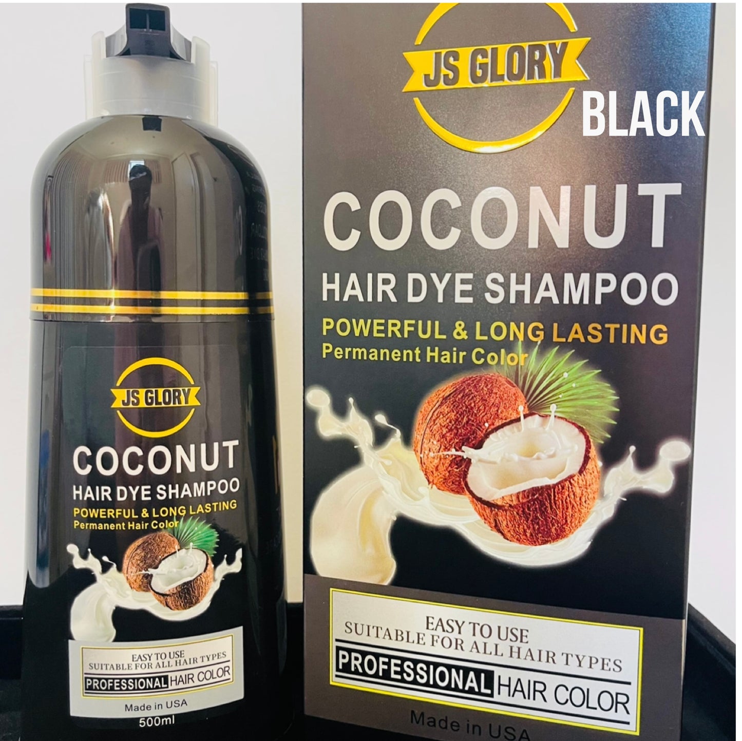 JS Glory Coconut Hair Dye Shampoo Natural Black/Darkbrown (500ml)